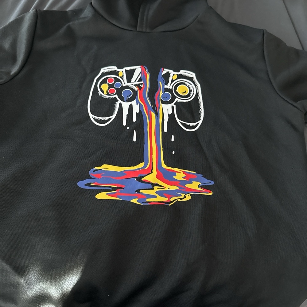 SHEIN Black Hoodie with Vibrant Controller Design